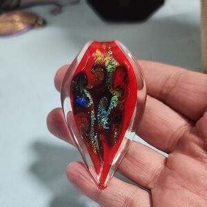 Red Glass Pendant with Multicolor Design